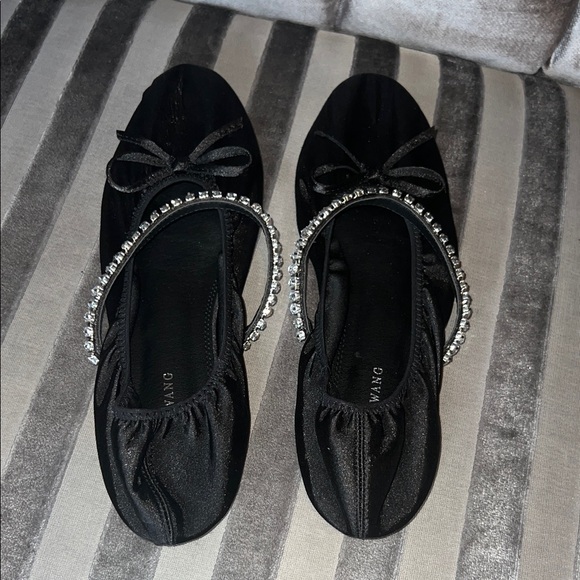 AZALEA WANG Midnight Glow Satin Crystal Ballet Flats 🩰 - Picture 7 of 9